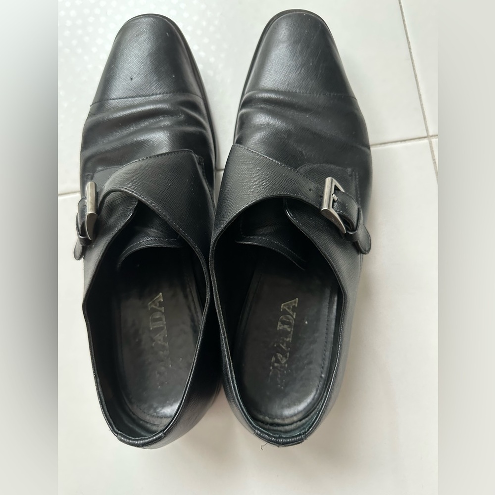 Prada Men's Black Saffiano Leather Monk Strap Loafers - Picture 8 of 14
